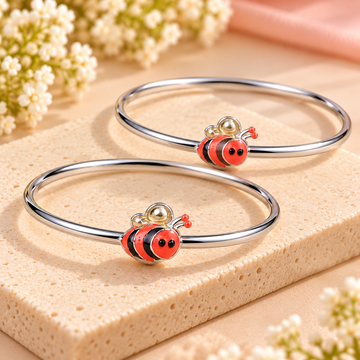 Sterling 925 Silver Enamelled Bee Adjustable Bangles for Kids | 1–8 Years