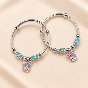 Sterling 925 Silver Enamelled Bunny Adjustable Bangles for Kids | 1–8 Years