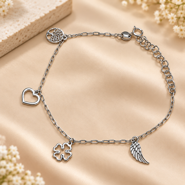 Sterling 925 Silver Charms Bracelet for Girls | Anti-Tarnish Adjustable Bracelet