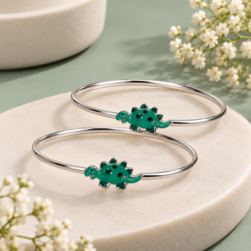 Sterling 925 Silver Enamelled Dinosaur Adjustable Bangles for Kids