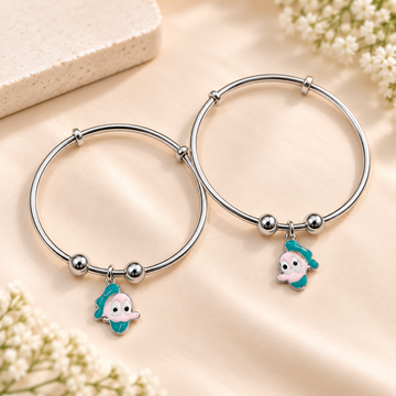 Sterling 925 Silver Enamelled Character Adjustable Bangles for Kids | 1–8 Years