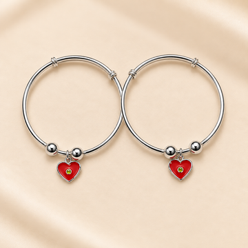 Sterling 925 Silver Red Heart Adjustable Bangles for Kids | Enamelled Heart Charm