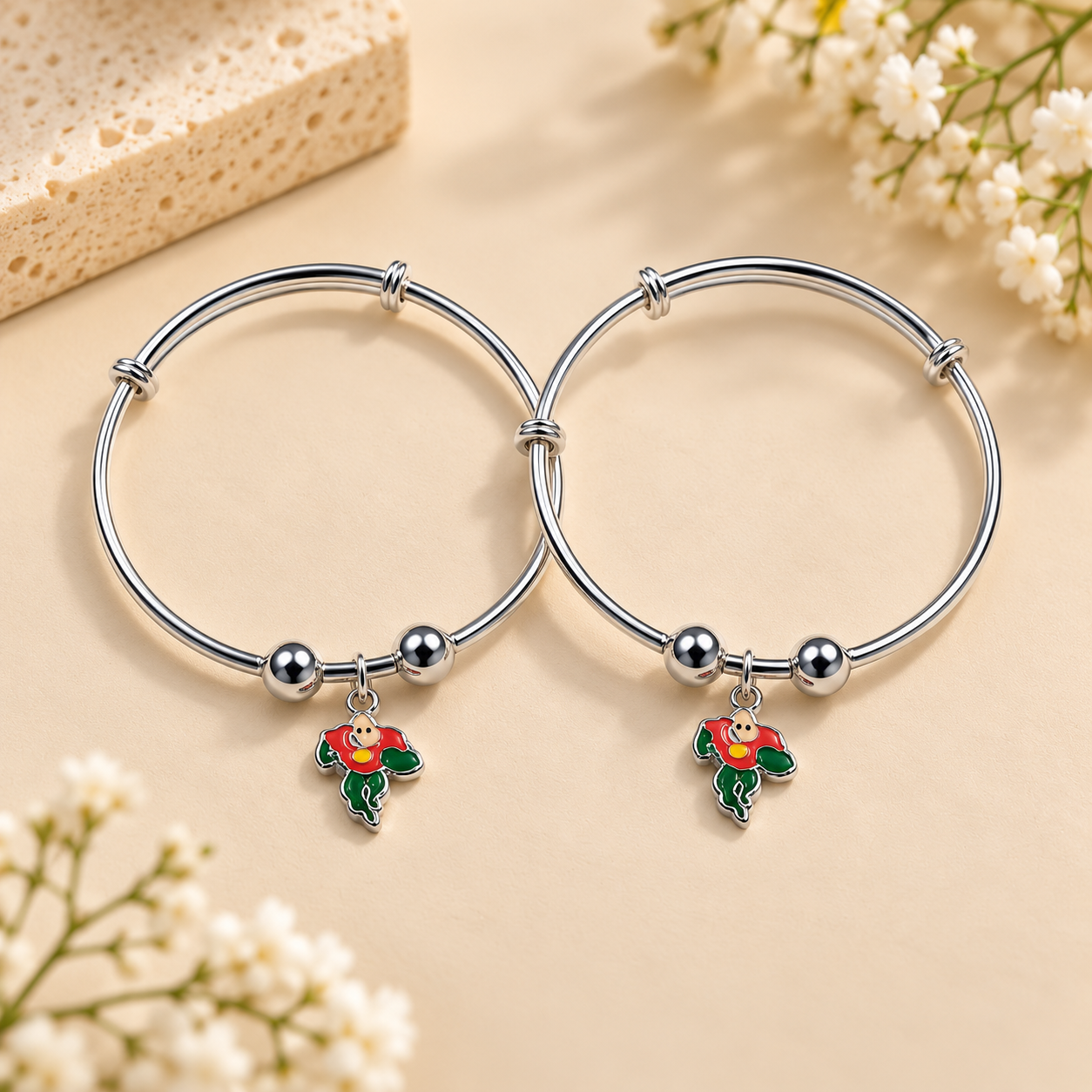 Sterling 925 Silver Enamelled Character Adjustable Bangles for Kids