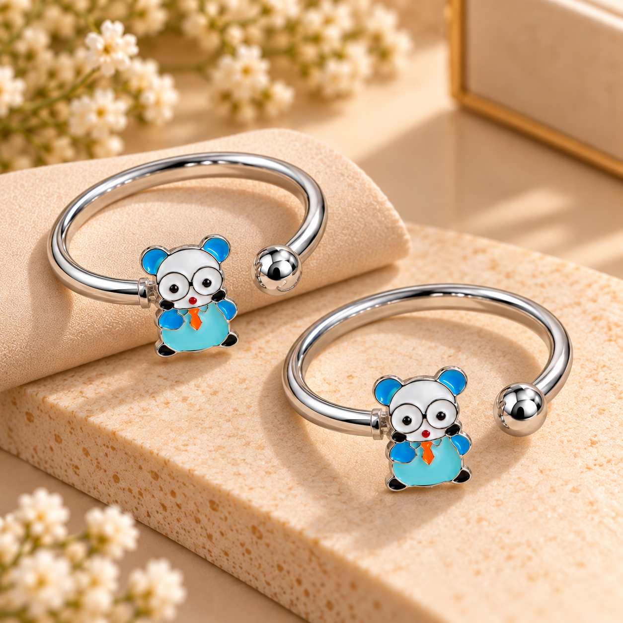 Sterling 925 Silver Teddy Bear Flexible Bracelet for Kids | 0–3 Years