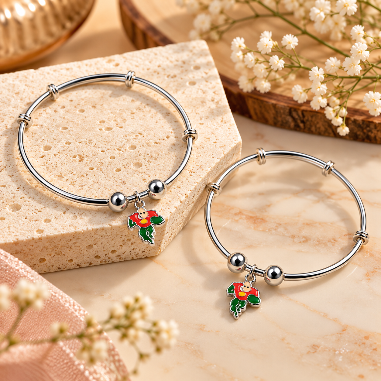 Sterling 925 Silver Enamelled Character Adjustable Bangles for Kids