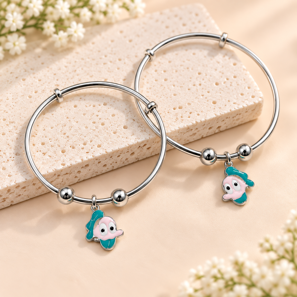 Sterling 925 Silver Enamelled Character Adjustable Bangles for Kids | 1–8 Years