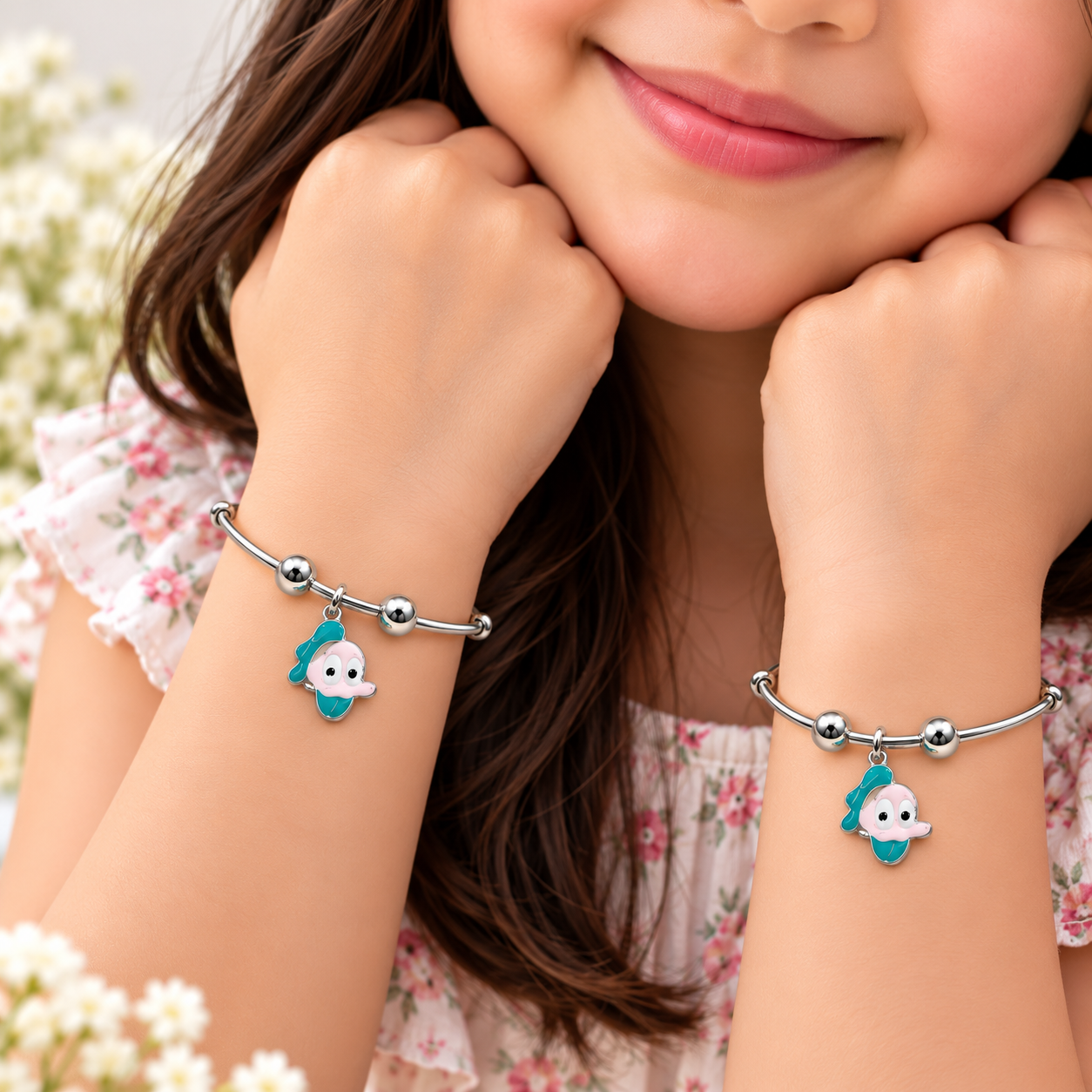 Sterling 925 Silver Enamelled Character Adjustable Bangles for Kids | 1–8 Years