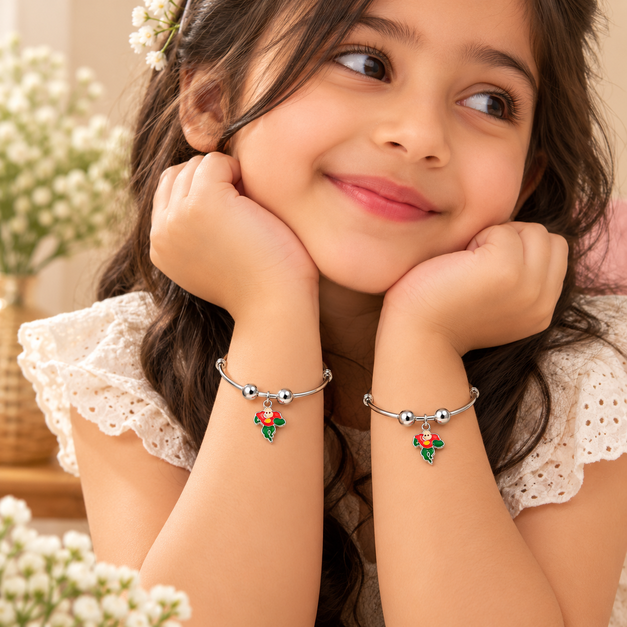 Sterling 925 Silver Enamelled Character Adjustable Bangles for Kids