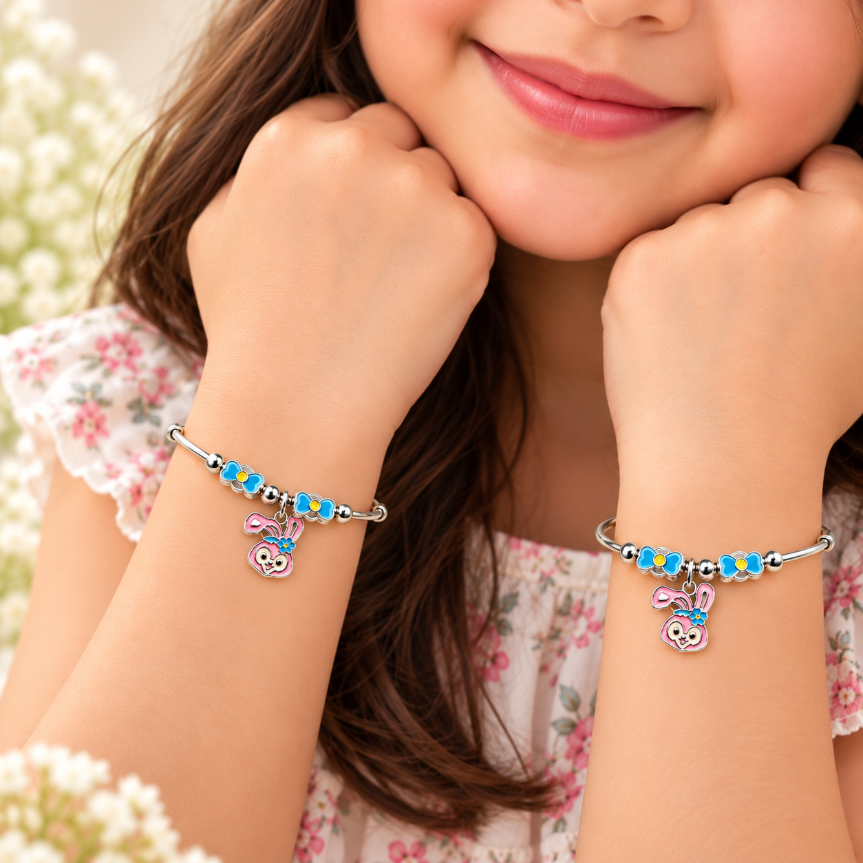 Sterling 925 Silver Enamelled Bunny Adjustable Bangles for Kids | 1–8 Years