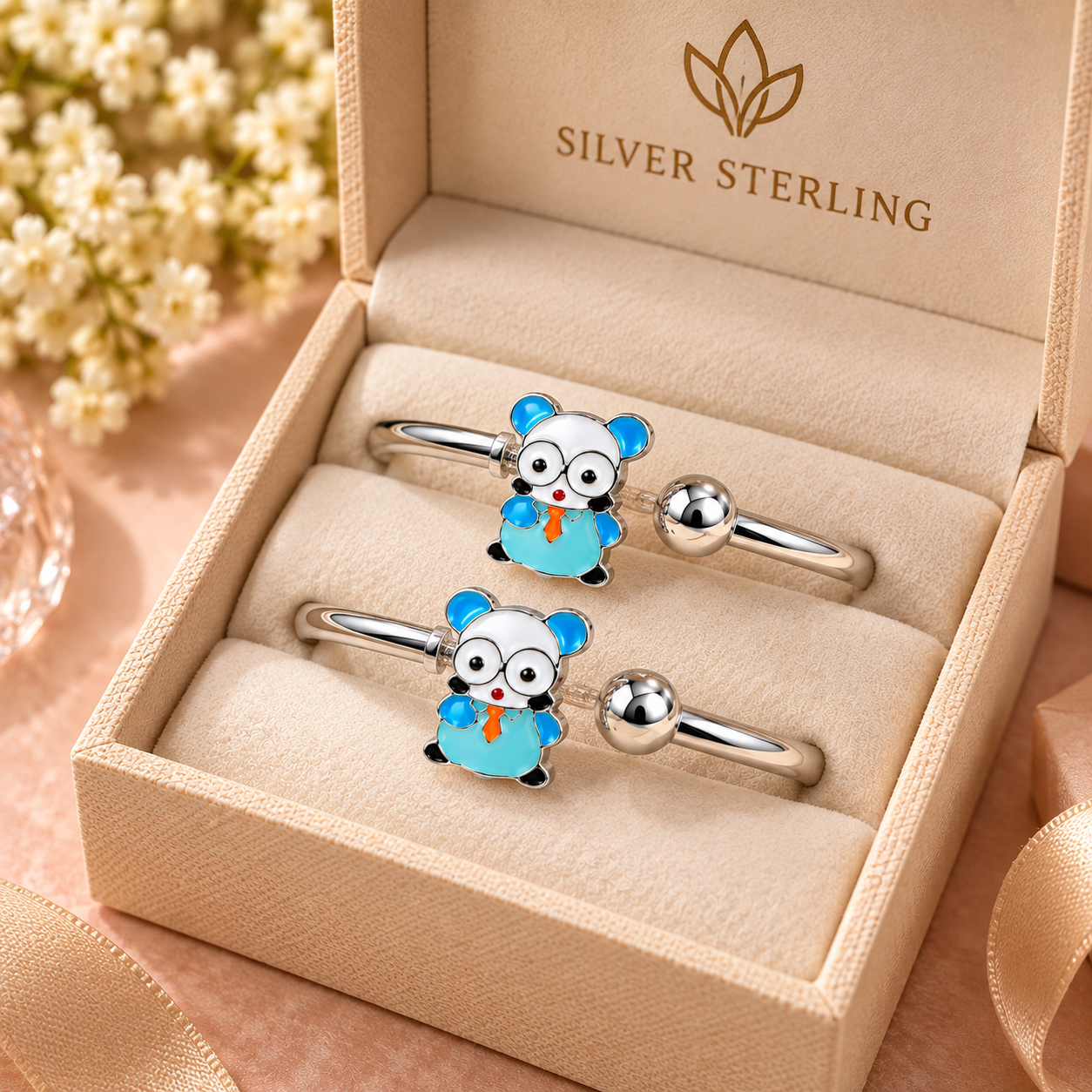 Sterling 925 Silver Teddy Bear Flexible Bracelet for Kids | 0–3 Years