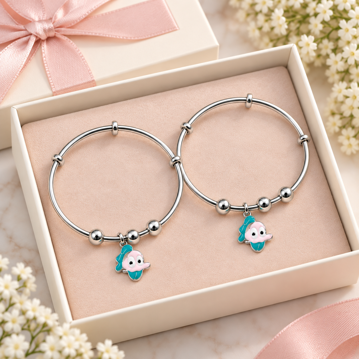 Sterling 925 Silver Enamelled Character Adjustable Bangles for Kids | 1–8 Years