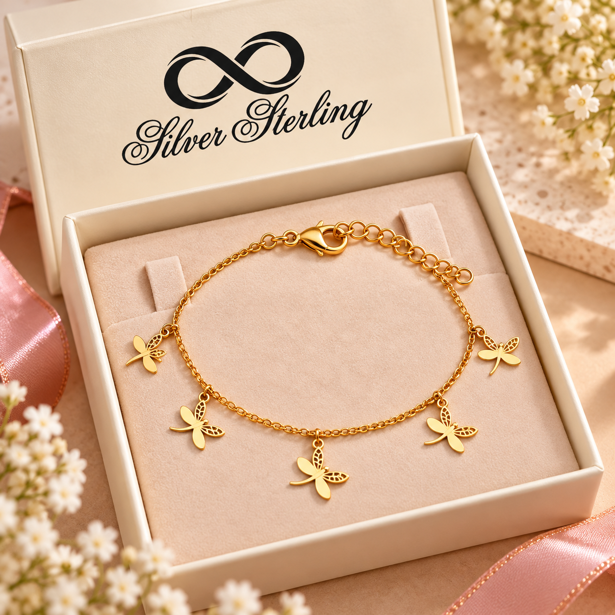 Sterling 925 Silver Gold-Plated Butterfly Bracelet for Girls | Anti-Tarnish Adjustable Bracelet