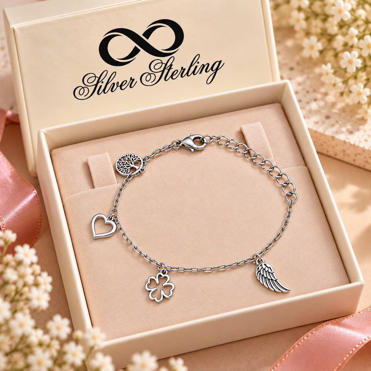 Sterling 925 Silver Charms Bracelet for Girls | Anti-Tarnish Adjustable Bracelet