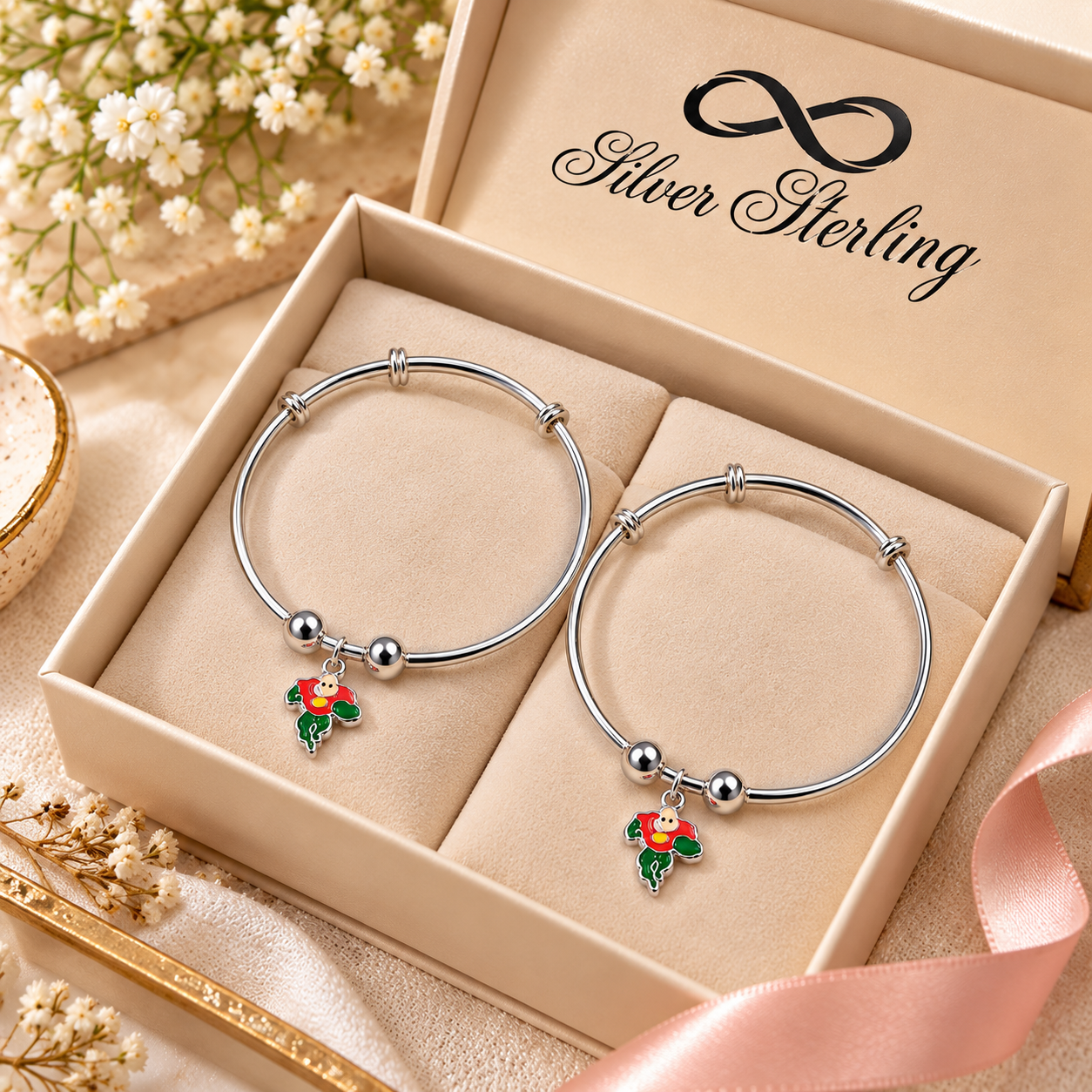 Sterling 925 Silver Enamelled Character Adjustable Bangles for Kids